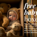 cute baby with teddy bear in shipping boxes